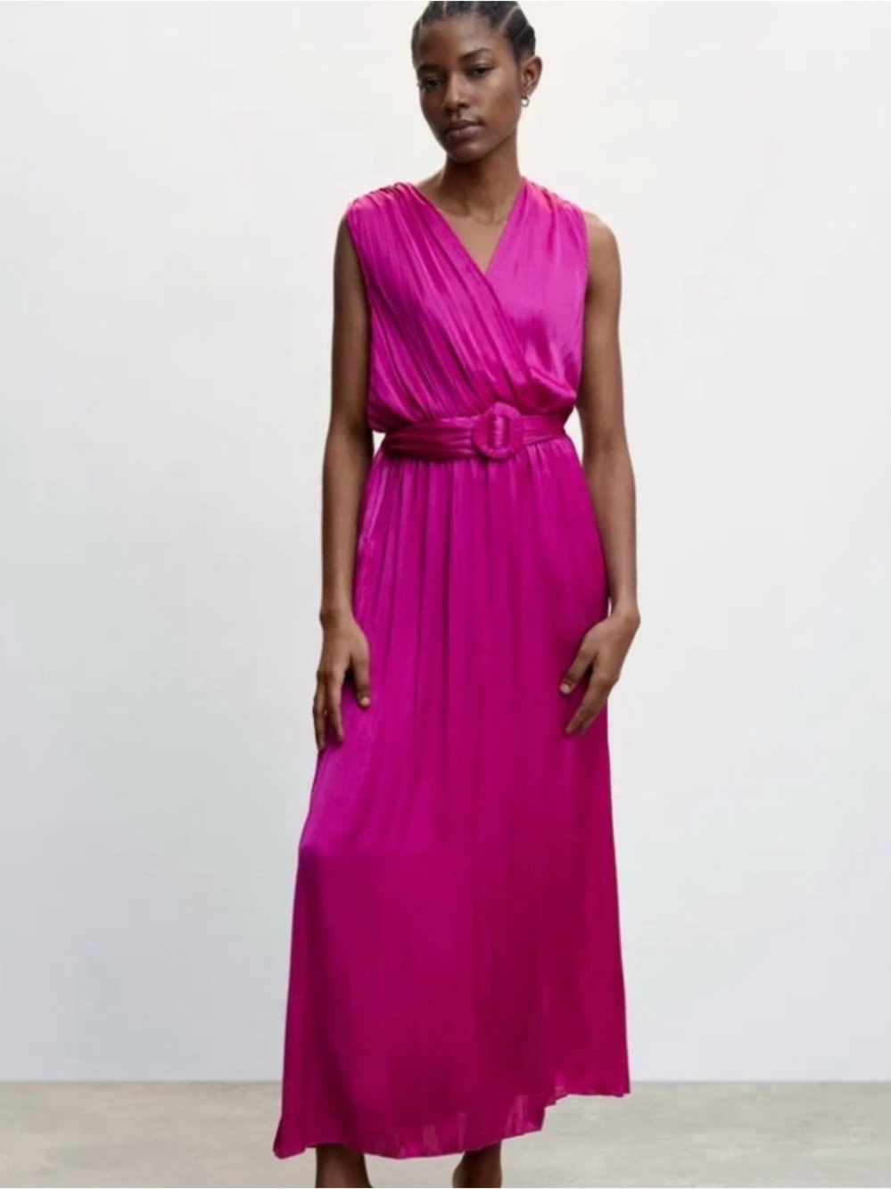 Mango Fuchsia Sleeveless Wrap Maxi Dress